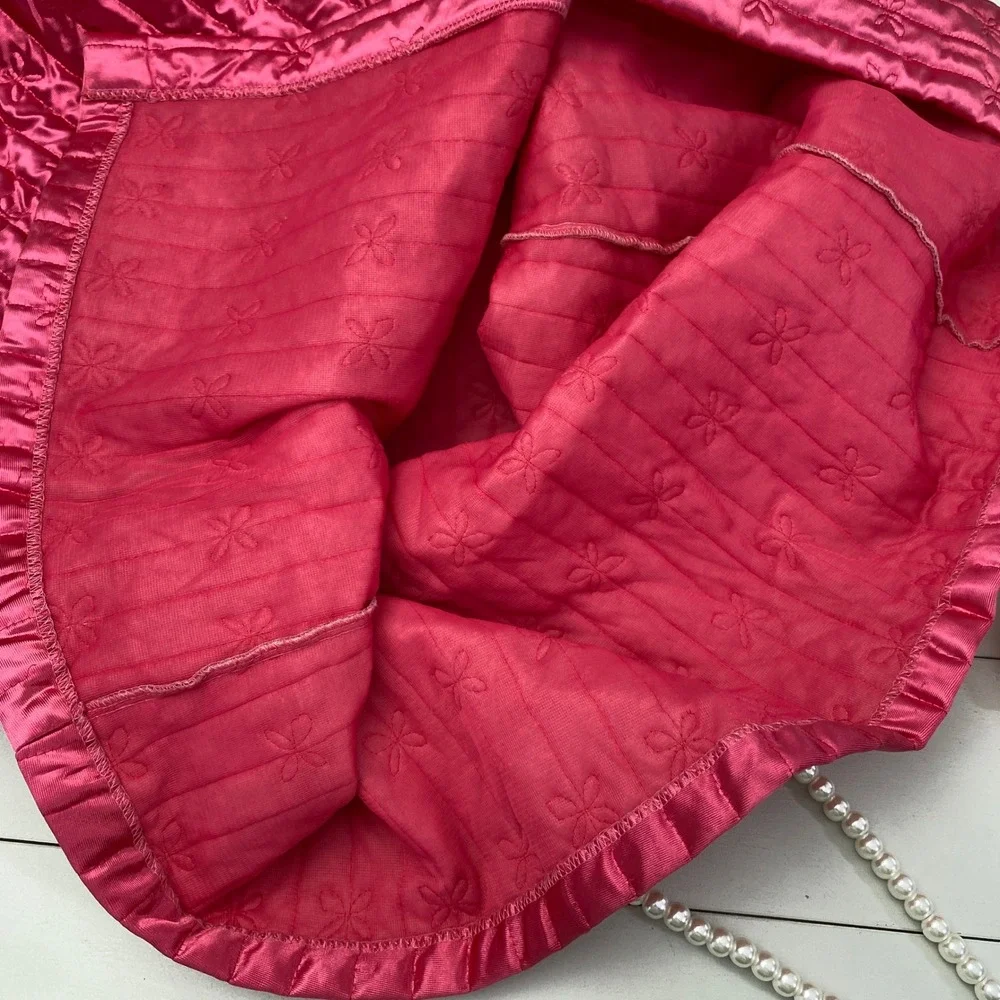 Vintage Jolie Two Quilted Robe Women Size Medium Hot Pink Bow Stitch‎ Button